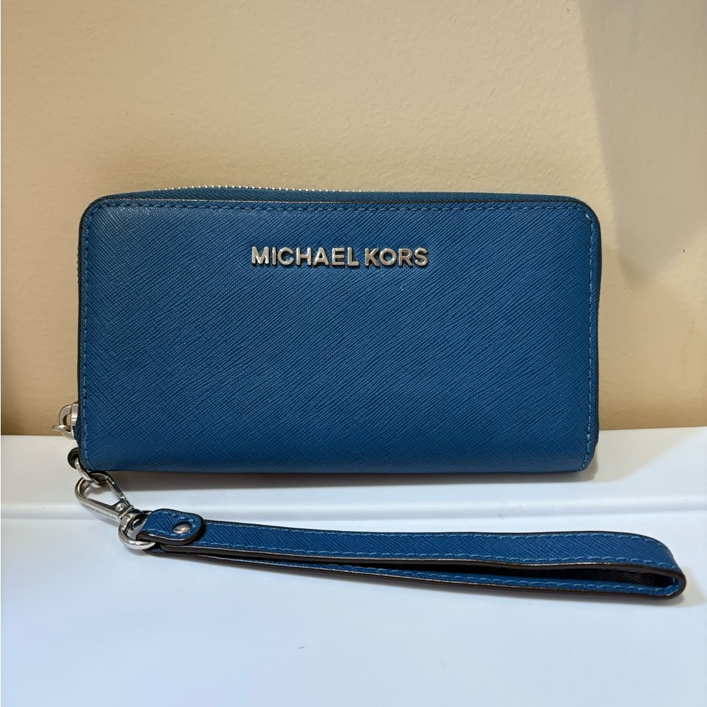 Blue Michael Kors Wristlet